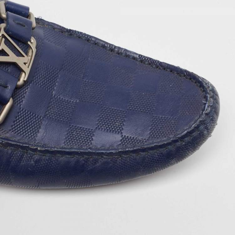 Pre Owned Louis Vuitton Blue Damier Infini Leather Hockenheim Loafers Size 41.5