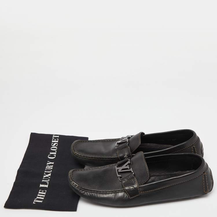 Pre Owned Louis Vuitton Black Leather Monte Carlo Loafers Size 45.5