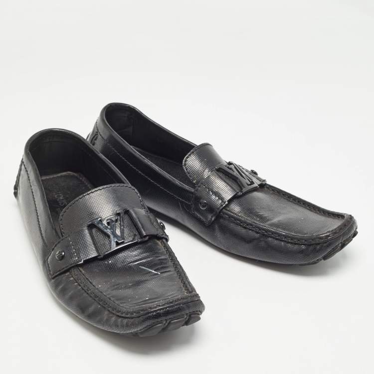 Pre Owned Louis Vuitton Black Leather Slip On Loafers Size 44