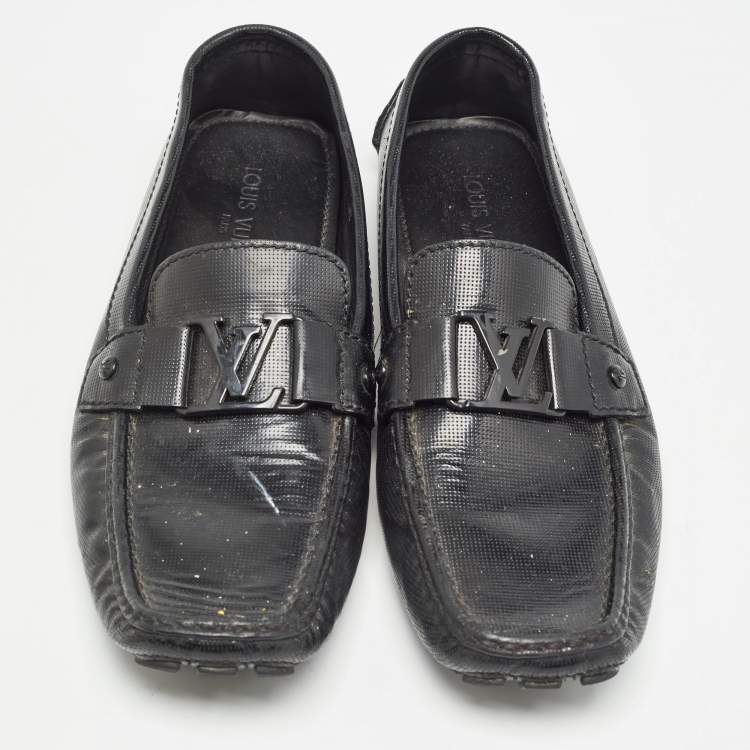 Pre Owned Louis Vuitton Black Leather Slip On Loafers Size 44