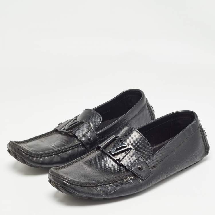 Pre Owned Louis Vuitton Black Leather Slip On Loafers Size 44