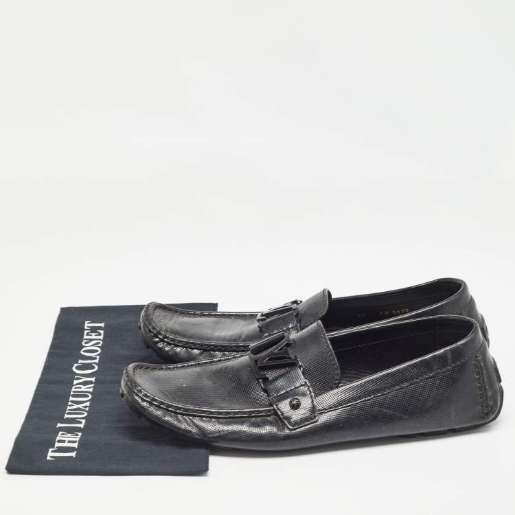 Pre Owned Louis Vuitton Black Leather Slip On Loafers Size 44