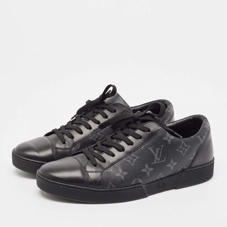Pre Owned Louis Vuitton Black/Grey Leather and Monogram Coated Canvas Match Up Sneakers Size 41