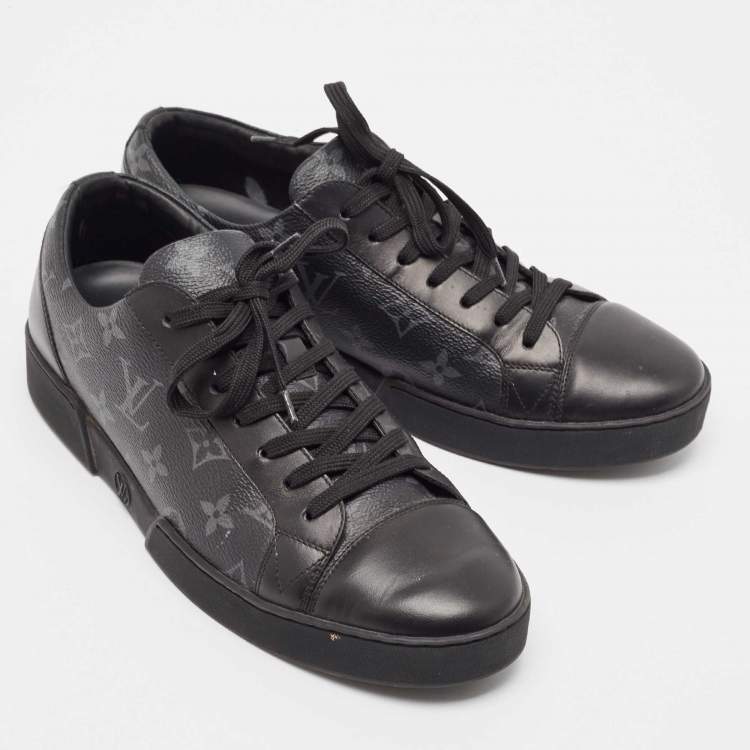 Pre Owned Louis Vuitton Black/Grey Leather and Monogram Coated Canvas Match Up Sneakers Size 41