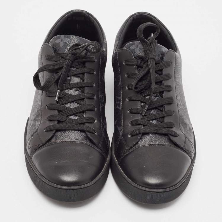 Pre Owned Louis Vuitton Black/Grey Leather and Monogram Coated Canvas Match Up Sneakers Size 41