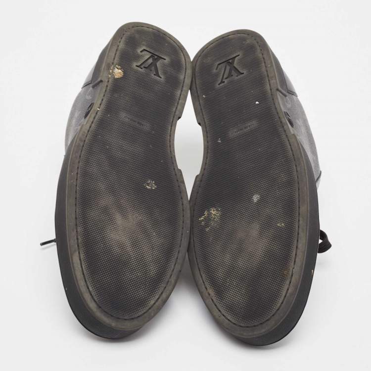 Pre Owned Louis Vuitton Black/Grey Leather and Monogram Coated Canvas Match Up Sneakers Size 41