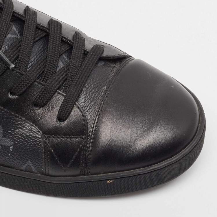 Pre Owned Louis Vuitton Black/Grey Leather and Monogram Coated Canvas Match Up Sneakers Size 41