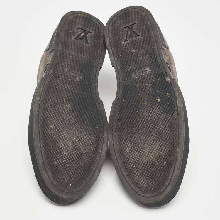 Pre Owned Louis Vuitton Brown/Black Monogram Canvas and Leather Match Up Low Top Sneakers Size 41