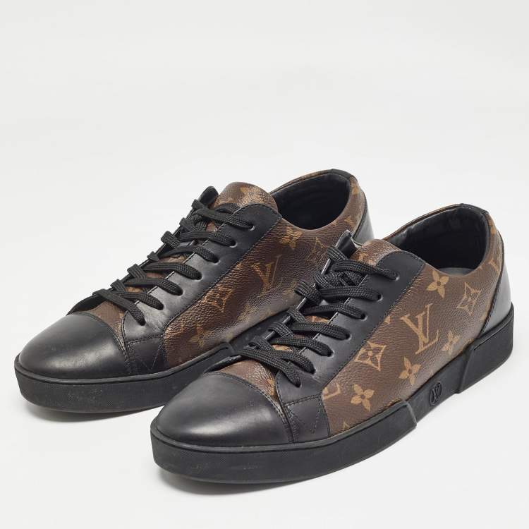 Pre Owned Louis Vuitton Brown/Black Monogram Canvas and Leather Match Up Low Top Sneakers Size 41