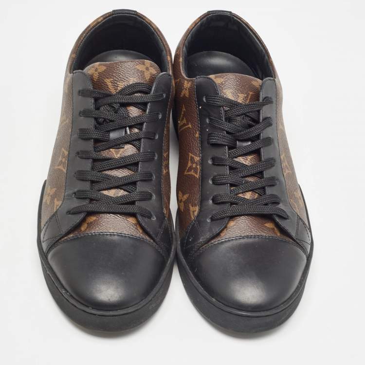 Pre Owned Louis Vuitton Brown/Black Monogram Canvas and Leather Match Up Low Top Sneakers Size 41