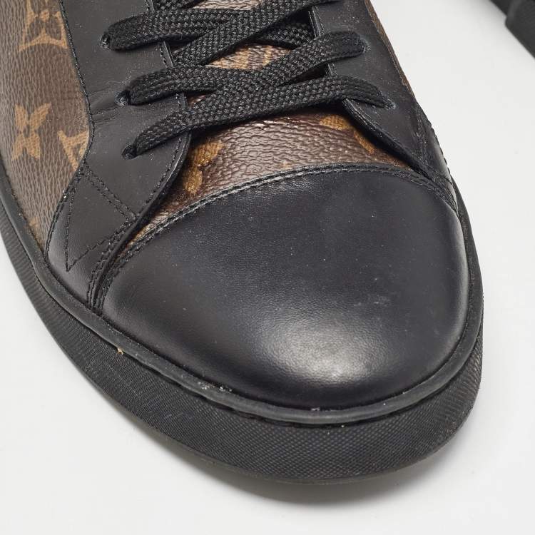 Pre Owned Louis Vuitton Brown/Black Monogram Canvas and Leather Match Up Low Top Sneakers Size 41