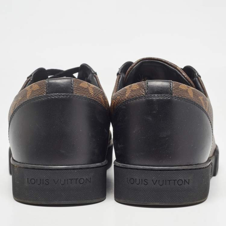 Pre Owned Louis Vuitton Brown/Black Monogram Canvas and Leather Match Up Low Top Sneakers Size 41