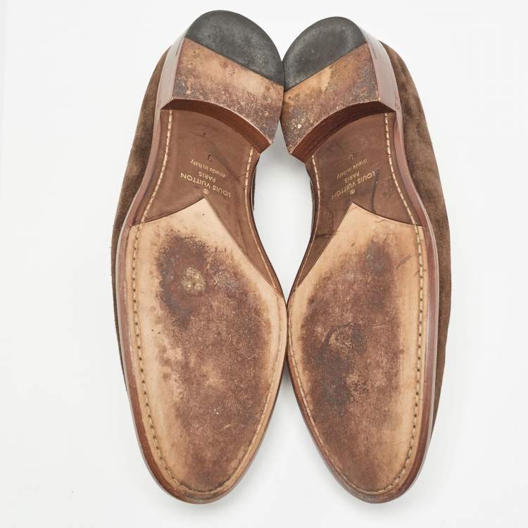 Pre Owned Louis Vuitton Brown Suede Saint Germain Slip On Loafers Size 43
