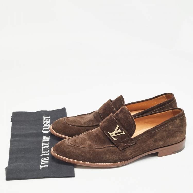Pre Owned Louis Vuitton Brown Suede Saint Germain Slip On Loafers Size 43