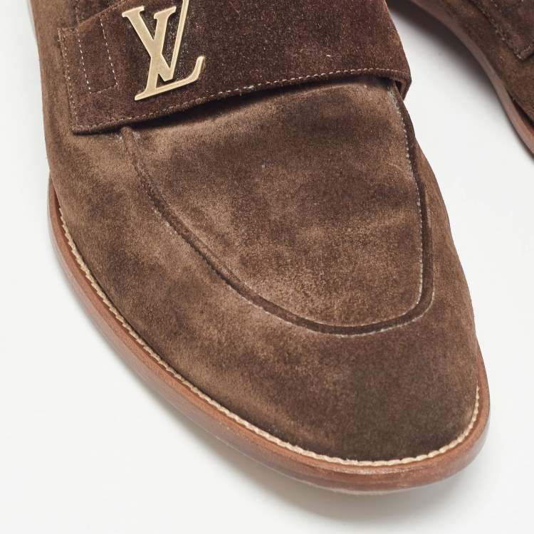 Pre Owned Louis Vuitton Brown Suede Saint Germain Slip On Loafers Size 43