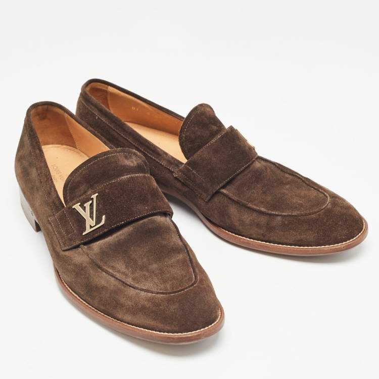 Pre Owned Louis Vuitton Brown Suede Saint Germain Slip On Loafers Size 43