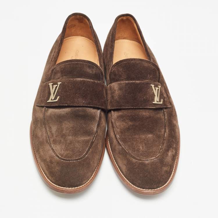 Pre Owned Louis Vuitton Brown Suede Saint Germain Slip On Loafers Size 43