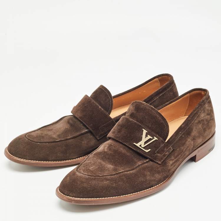 Pre Owned Louis Vuitton Brown Suede Saint Germain Slip On Loafers Size 43