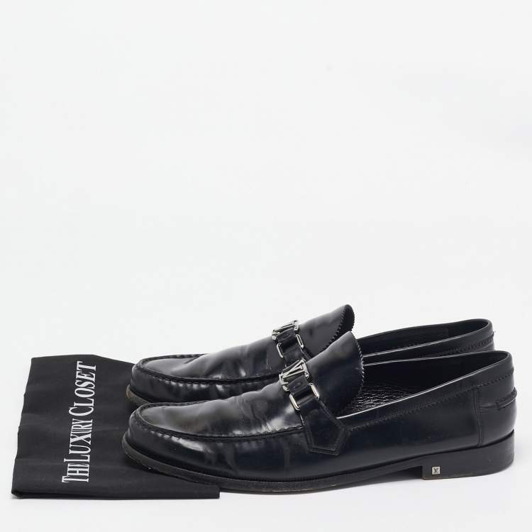 مملوكة مسبقًا Louis Vuitton Black Leather Slip On Loafers Size 46