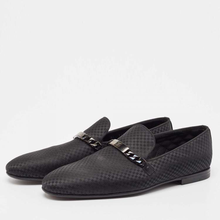 Pre Owned Louis Vuitton Black Satin Slip On Loafers Size 42.5