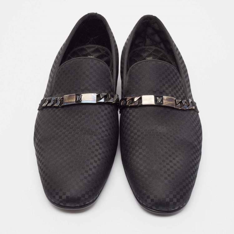 Pre Owned Louis Vuitton Black Satin Slip On Loafers Size 42.5