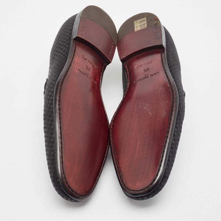 Pre Owned Louis Vuitton Black Satin Slip On Loafers Size 42.5