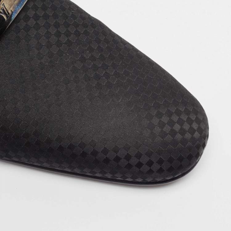 Pre Owned Louis Vuitton Black Satin Slip On Loafers Size 42.5