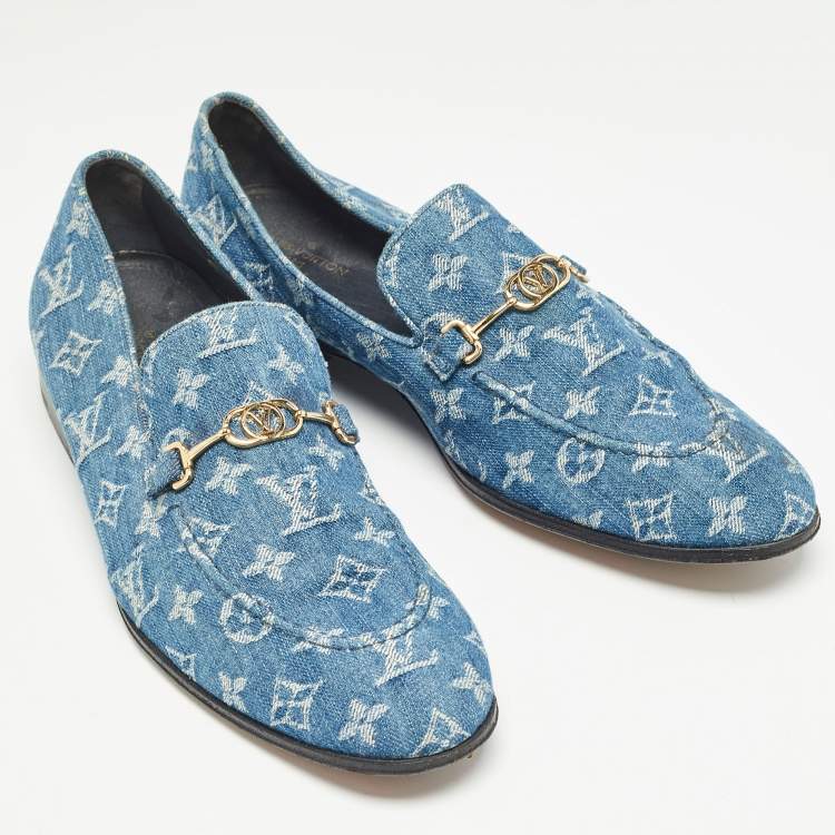 مملوكة مسبقًا Louis Vuitton Blue Monogram Denim Souliers Club Oxford Loafers Size 43