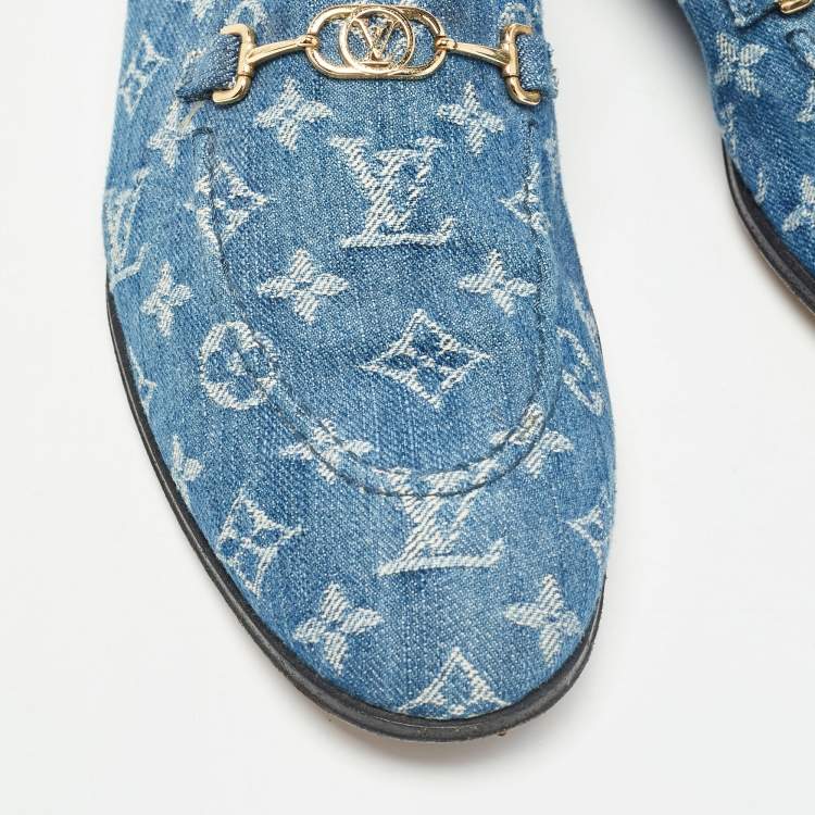 مملوكة مسبقًا Louis Vuitton Blue Monogram Denim Souliers Club Oxford Loafers Size 43