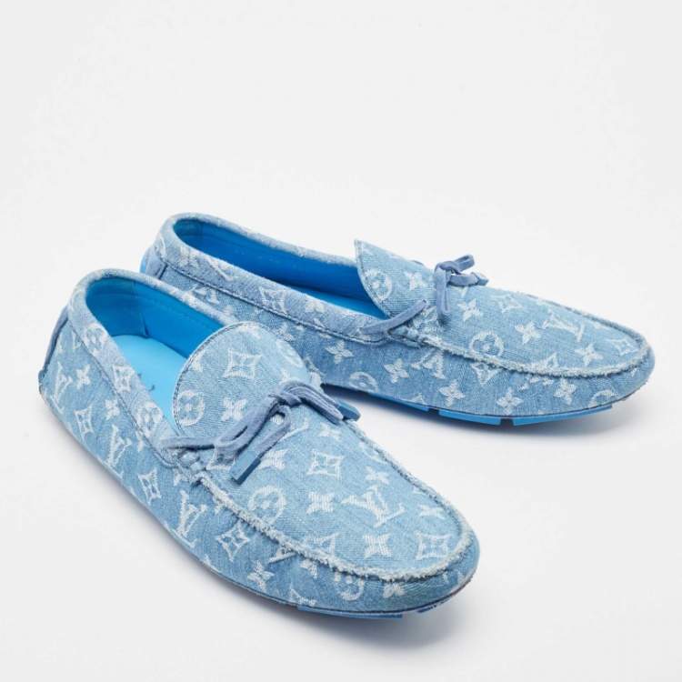 Pre Owned Louis Vuitton Blue Denim Driver  Loafers Size 45