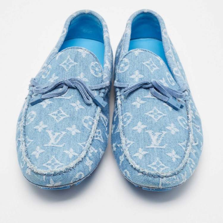 Pre Owned Louis Vuitton Blue Denim Driver  Loafers Size 45