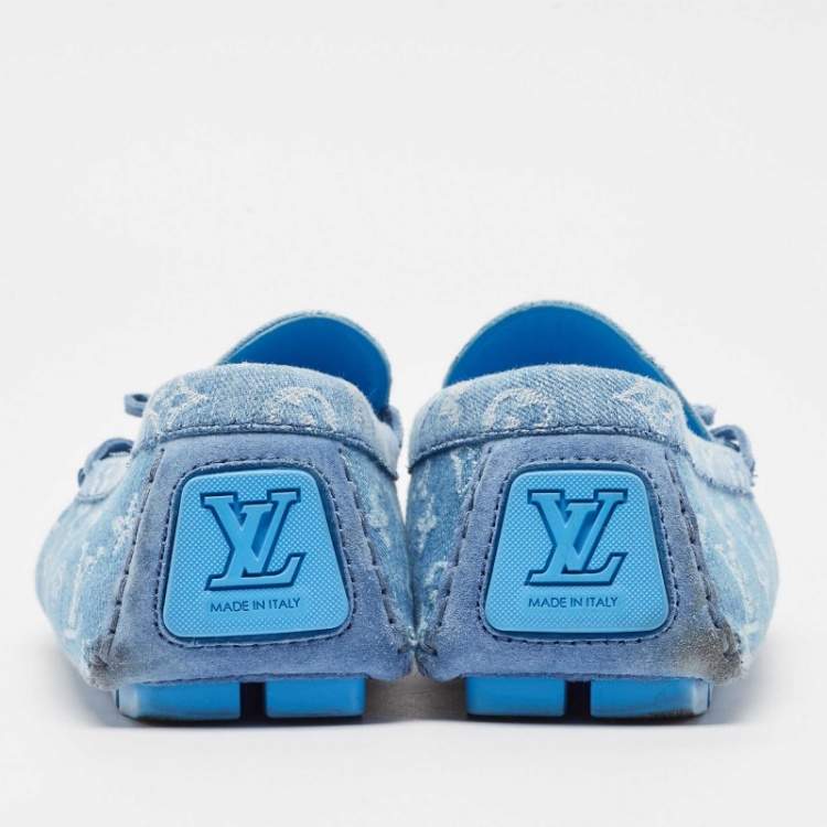 Pre Owned Louis Vuitton Blue Denim Driver  Loafers Size 45