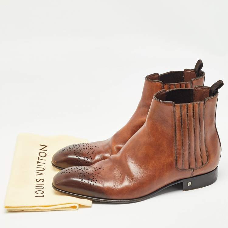 Pre Owned Louis Vuitton Brown Leather Ankle Boots Size 41
