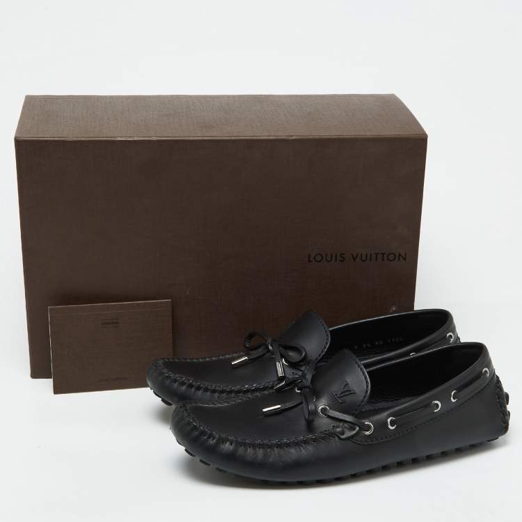 Pre Owned Louis Vuitton Black Leather Bow Slip On Loafers Size 42.5