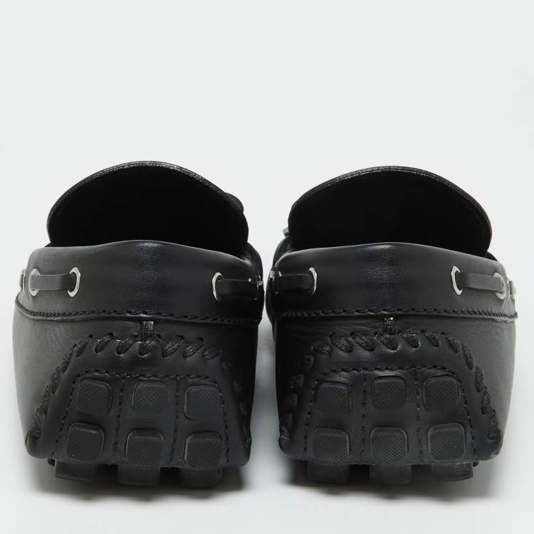Pre Owned Louis Vuitton Black Leather Bow Slip On Loafers Size 42.5