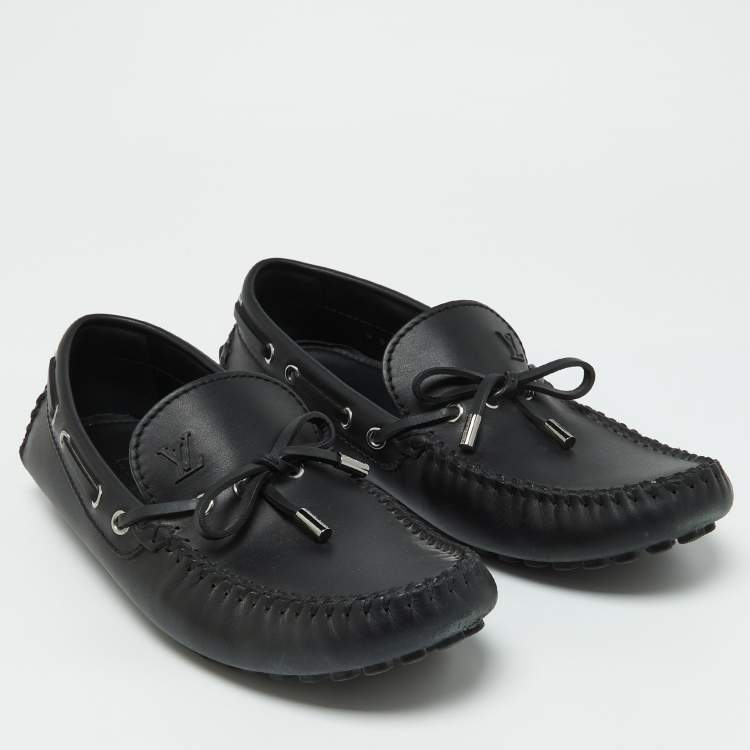Pre Owned Louis Vuitton Black Leather Bow Slip On Loafers Size 42.5
