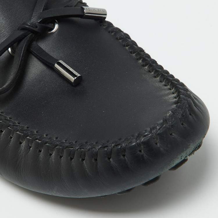 Pre Owned Louis Vuitton Black Leather Bow Slip On Loafers Size 42.5