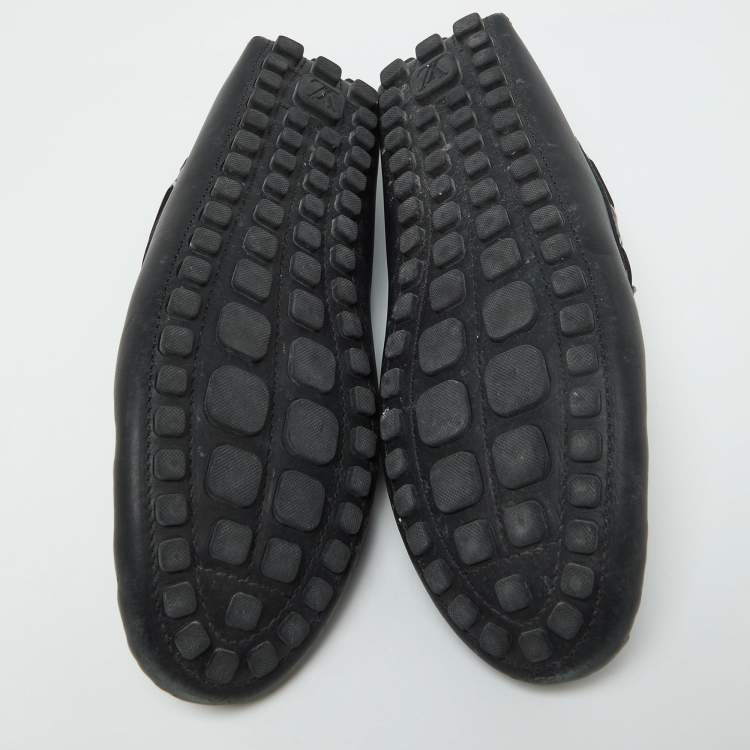 Pre Owned Louis Vuitton Black Leather Bow Slip On Loafers Size 42.5