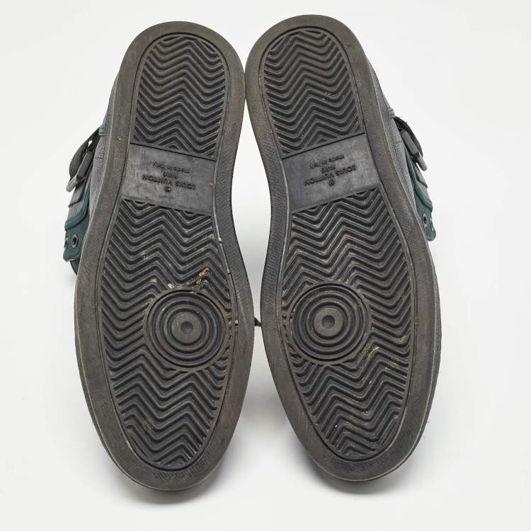 Pre Owned Louis Vuitton Grey/Black Monogram Canvas and Leather Rivoli Sneakers Size 43