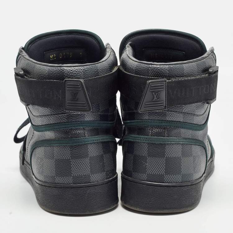 Pre Owned Louis Vuitton Grey/Black Monogram Canvas and Leather Rivoli Sneakers Size 43