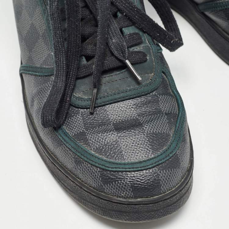 Pre Owned Louis Vuitton Grey/Black Monogram Canvas and Leather Rivoli Sneakers Size 43