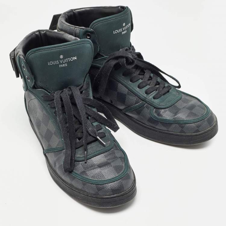 Pre Owned Louis Vuitton Grey/Black Monogram Canvas and Leather Rivoli Sneakers Size 43