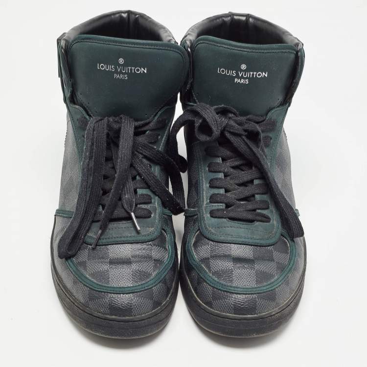 Pre Owned Louis Vuitton Grey/Black Monogram Canvas and Leather Rivoli Sneakers Size 43
