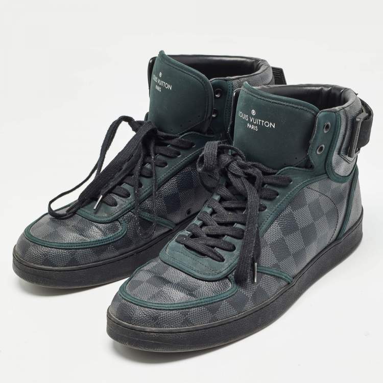 Pre Owned Louis Vuitton Grey/Black Monogram Canvas and Leather Rivoli Sneakers Size 43