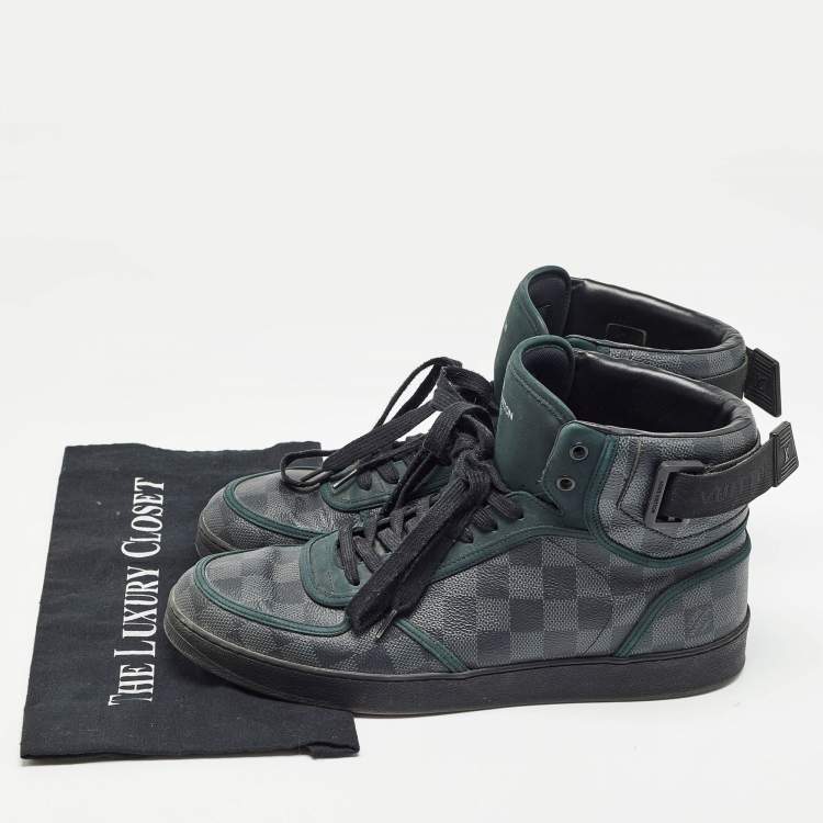 Pre Owned Louis Vuitton Grey/Black Monogram Canvas and Leather Rivoli Sneakers Size 43