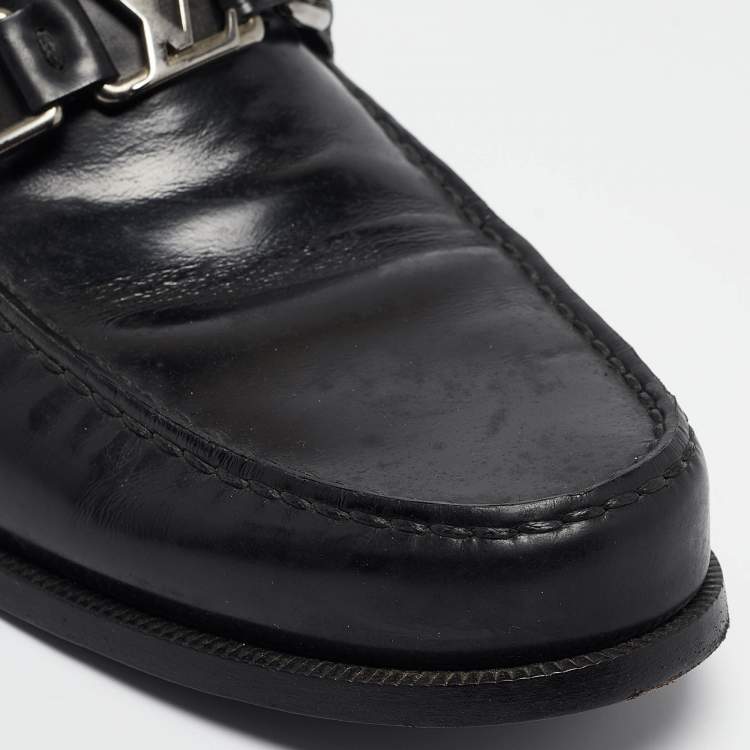 Pre Owned Louis Vuitton Black Leather Hockeneim Loafers Size 42