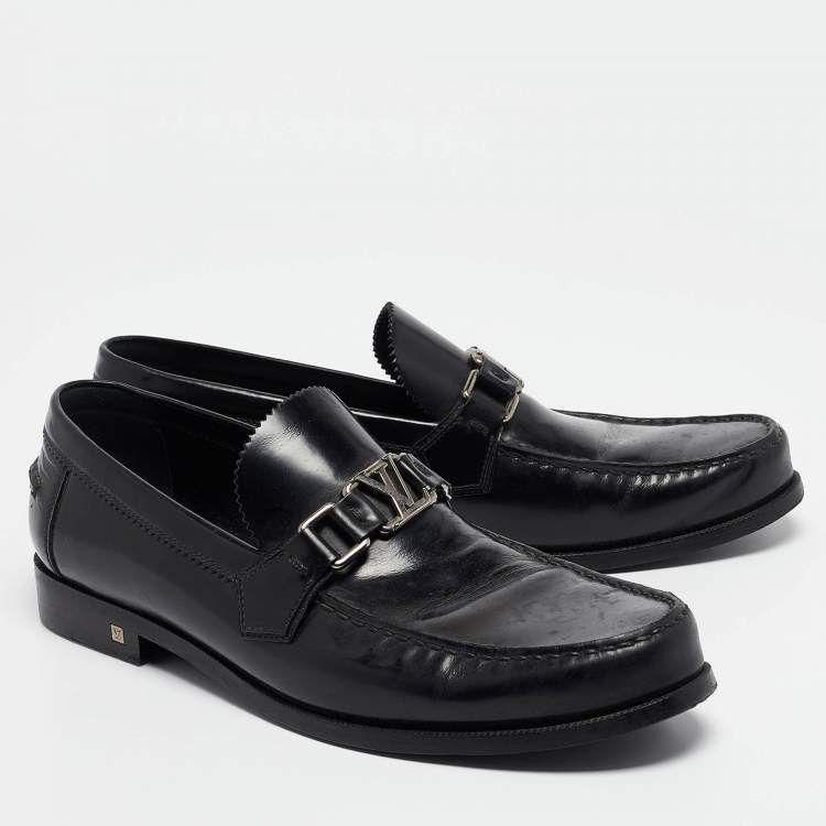 Pre Owned Louis Vuitton Black Leather Hockeneim Loafers Size 42