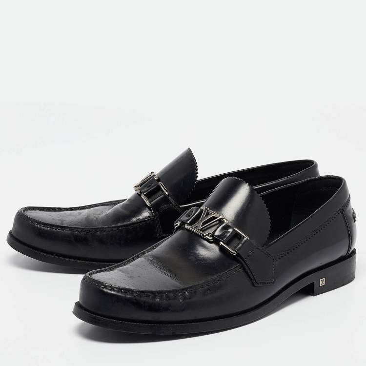 Pre Owned Louis Vuitton Black Leather Hockeneim Loafers Size 42