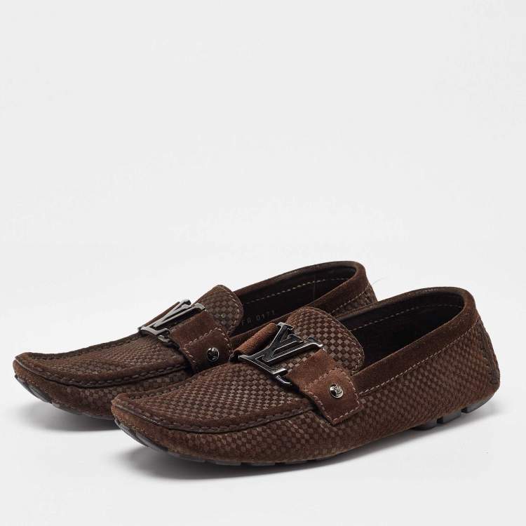 Pre Owned Louis Vuitton Brown Suede Monte Carlo Slip On Loafers Size 40