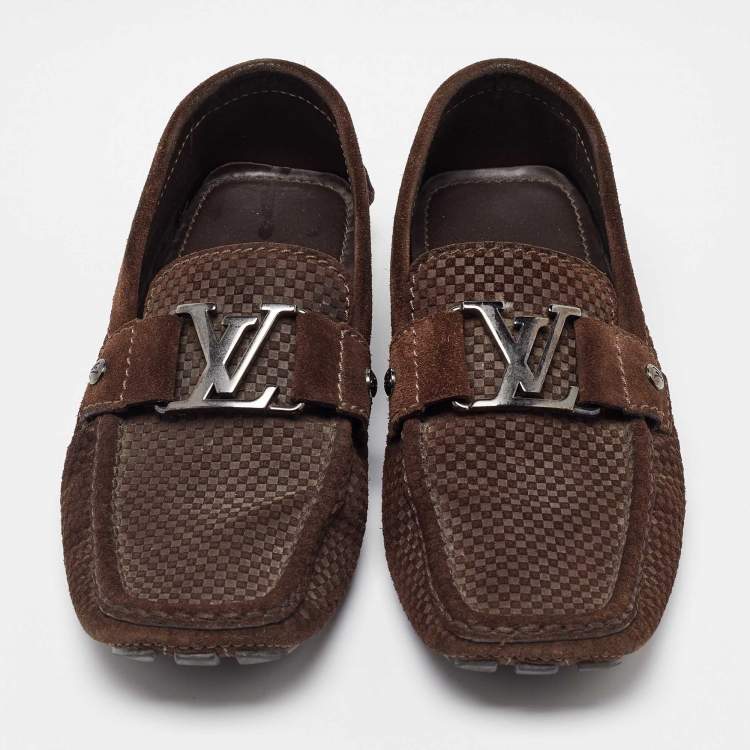 Pre Owned Louis Vuitton Brown Suede Monte Carlo Slip On Loafers Size 40